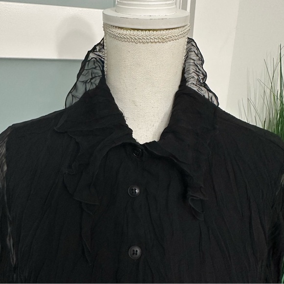 Unique Bleu Blanc Rouge Sheer Blk Top EU 46 US Large Asymmetric Whimsigoth Vamp - Picture 3 of 7